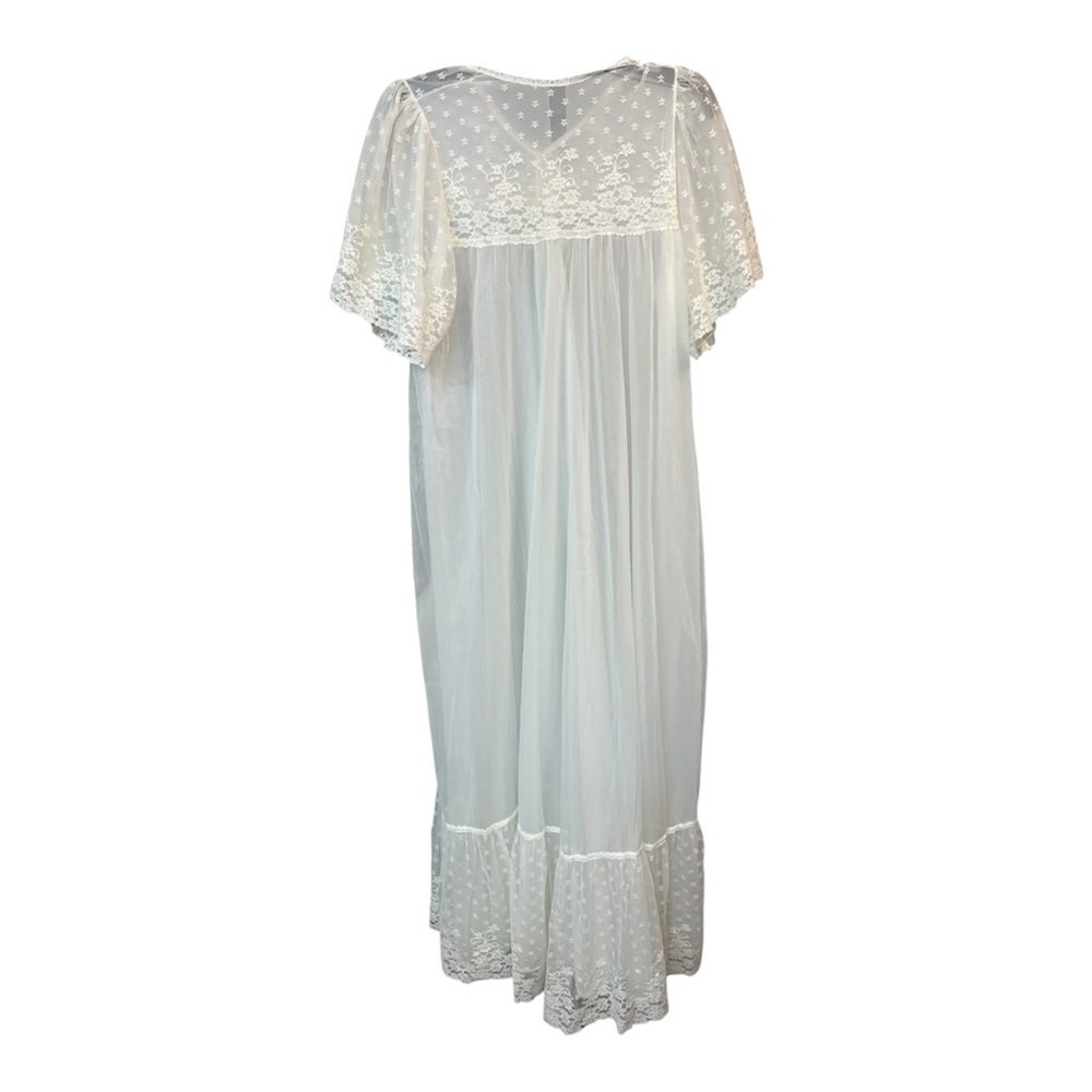 Vintage Neiman Marcus Peignoir Sheer Lace Maxi Robe S White Bridal Romantic - Picture 2 of 8